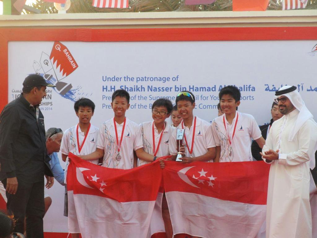 Singapore Team 1 comprising Samuel Neo, Lu Junrui, Koh Yi Nian, Issac Tang and Ryan Kwok wins Silver at the 2014 IODA Asian Optimist Team Racing Event © SingaporeSailing